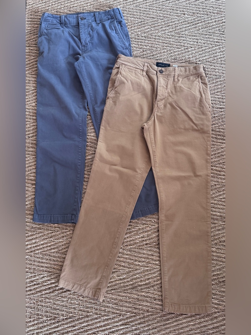 Lot of 2 American Eagle Mens ChinoFlex Pants Khaki and Light Blue